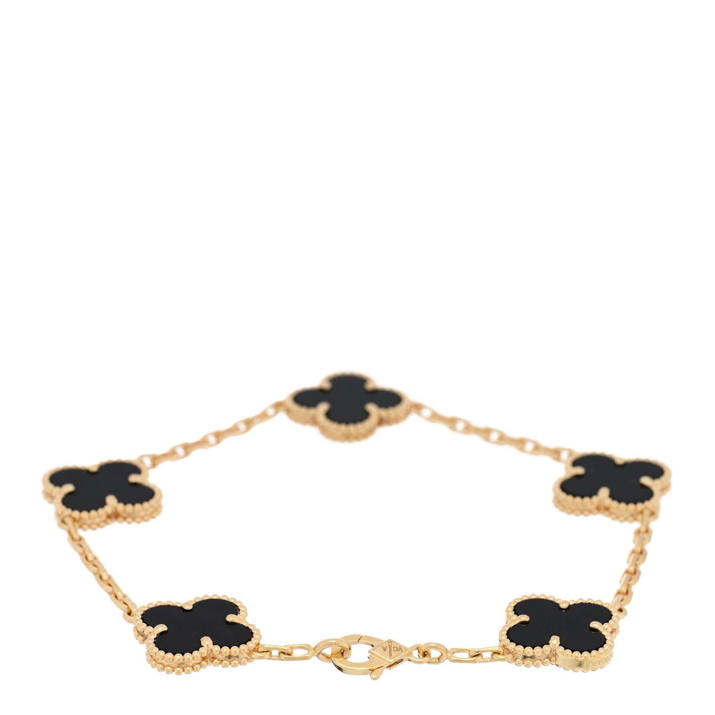 18K Yellow Gold Black Onyx 5 Motifs Vintage Alhambra Bracelet