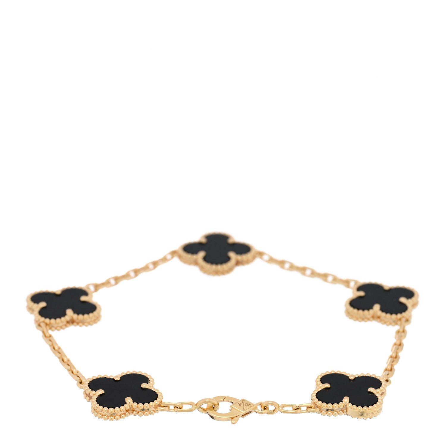 Van Cleef & Arpels 18K Yellow Gold Black Onyx 5 Motifs Vintage Alhambra Bracelet 2 of 4