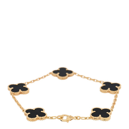 Van Cleef & Arpels 18K Yellow Gold Black Onyx 5 Motifs Vintage Alhambra Bracelet 2 of 4