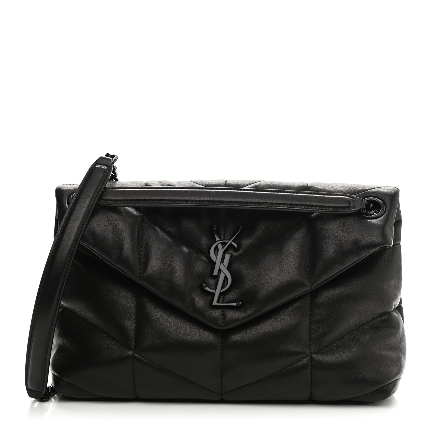 Lambskin Quilted Small Loulou Puffer Monogram Chain Satchel Black