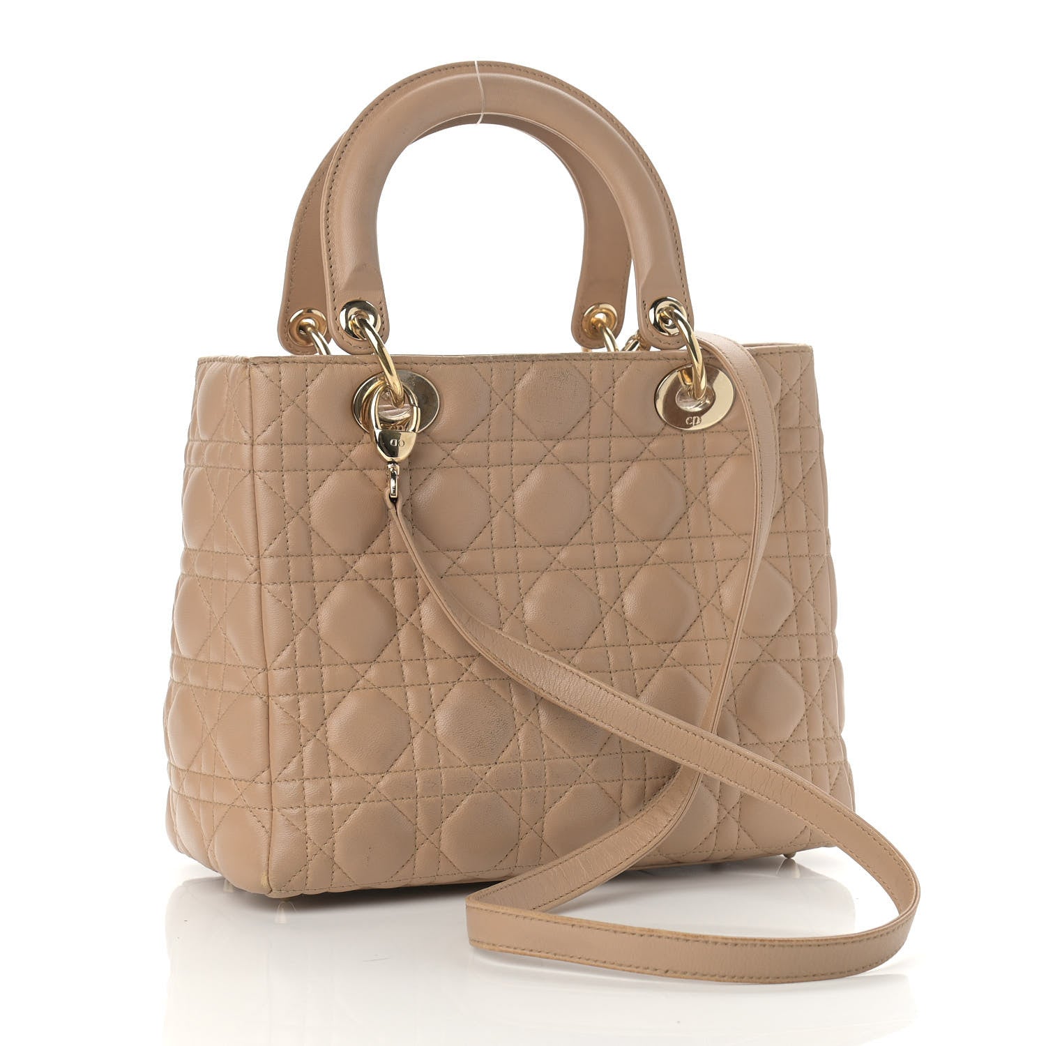 Christian Dior Lambskin Cannage Medium Lady Dior Beige 2 of 13