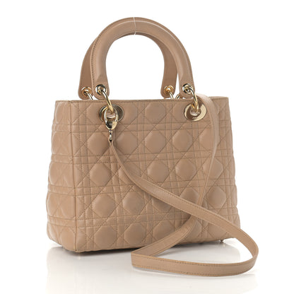 Christian Dior Lambskin Cannage Medium Lady Dior Beige 2 of 13