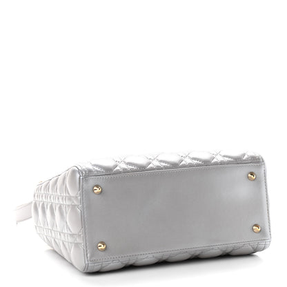 Christian Dior Pearly Lambskin Cannage Medium Lady Dior Grey 3 of 10