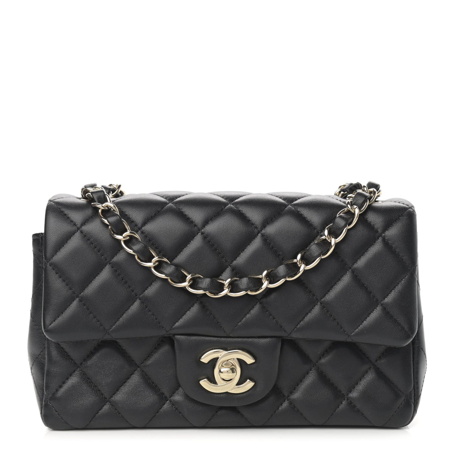 Lambskin Quilted Mini Rectangular Flap Black