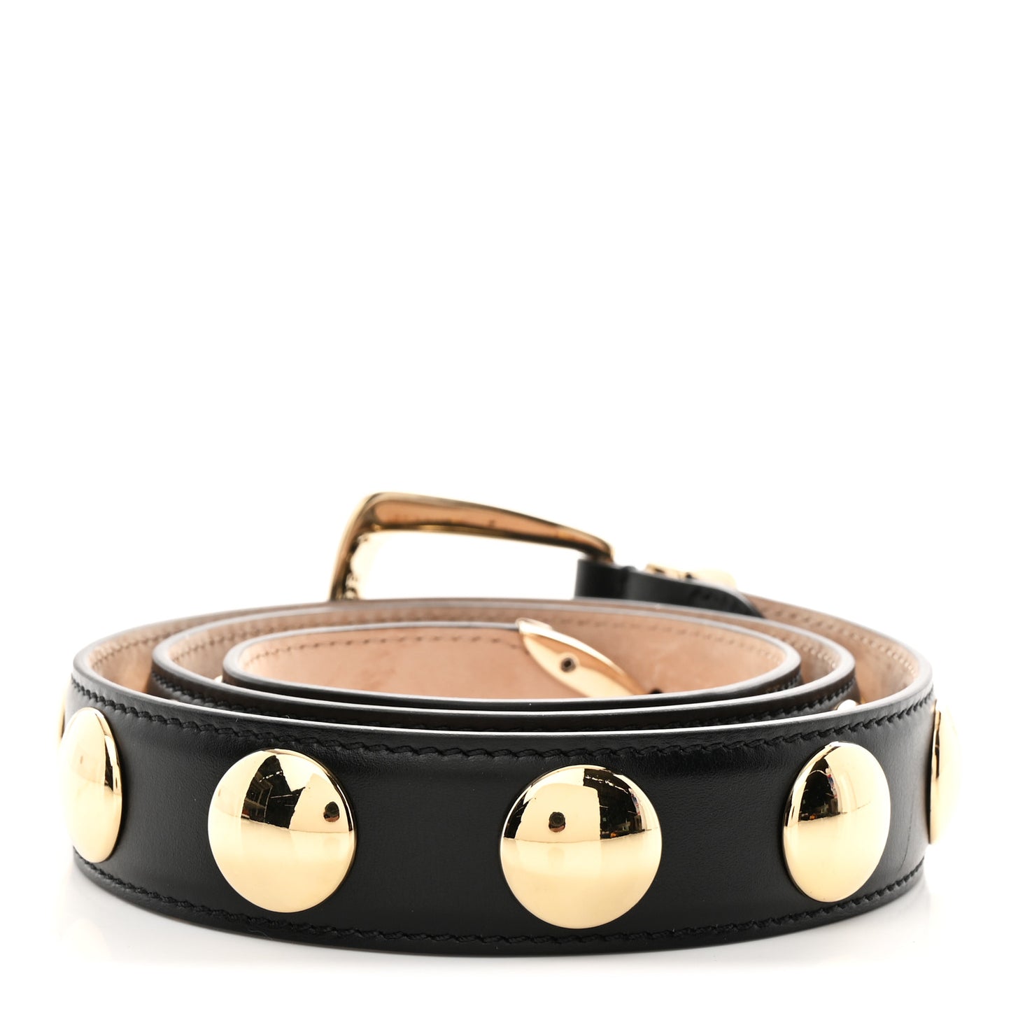 Calfskin Studded Benny Belt 90 Black Gold