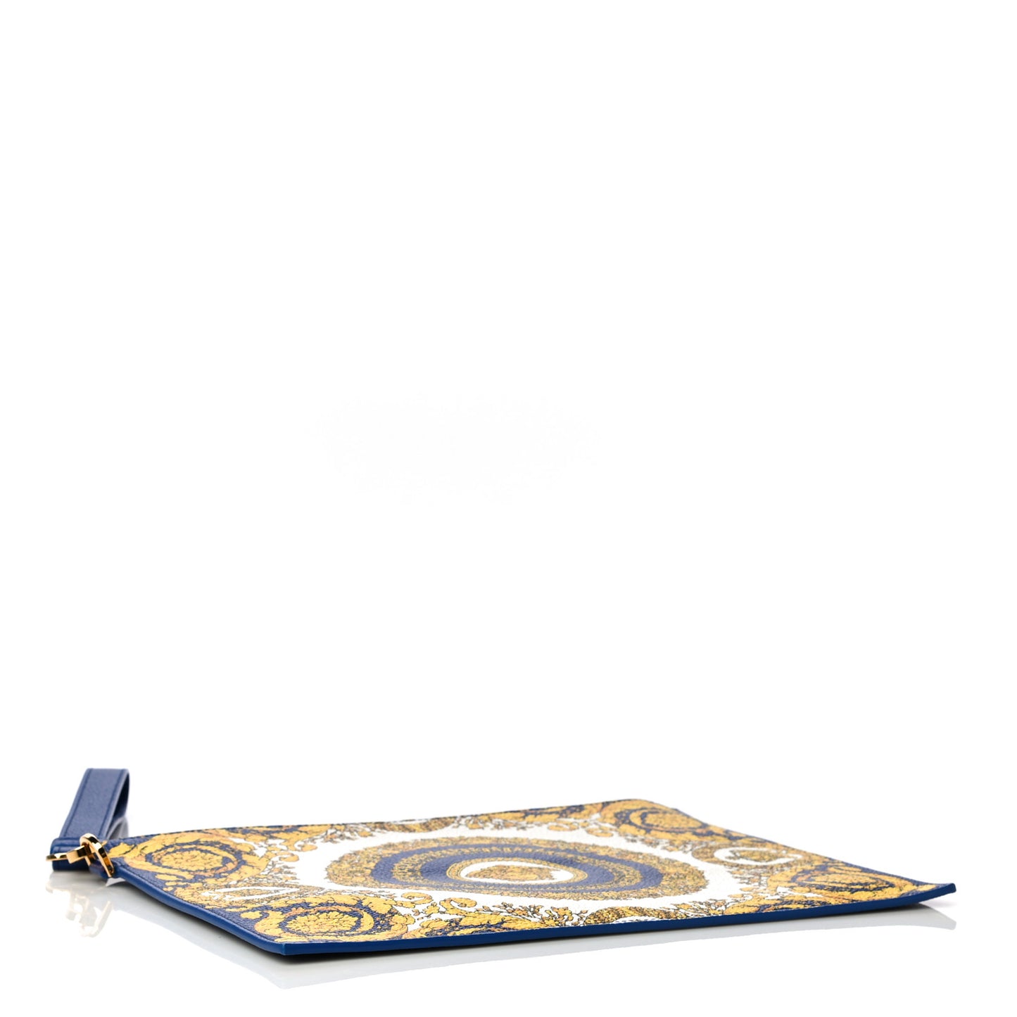 Grained Calfskin Baroque Print Zip Pouch Blue