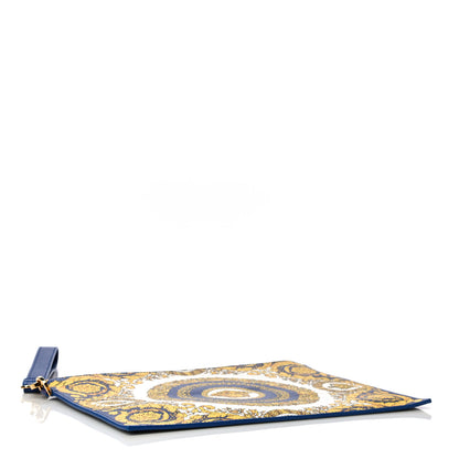 Versace Grained Calfskin Baroque Print Zip Pouch Blue 4 of 12