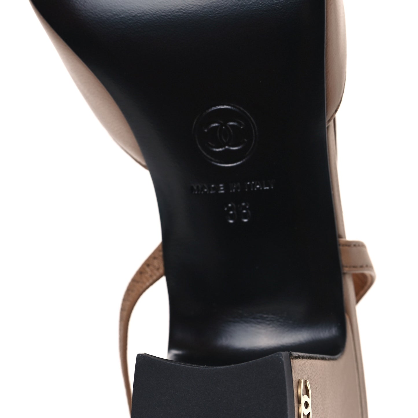 Lambskin Cap Toe CC Slingback Pumps 36 Dark Beige Black