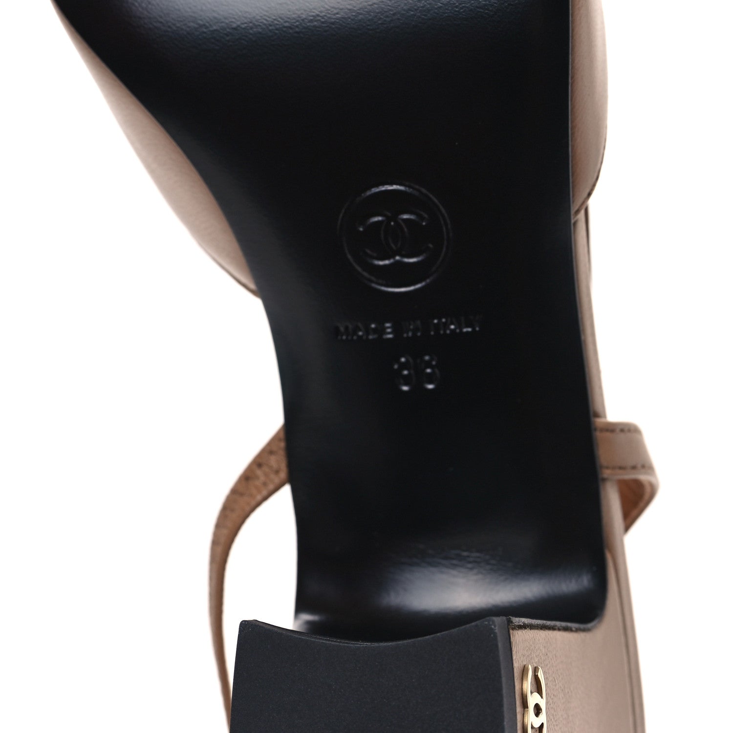 Chanel Lambskin Cap Toe CC Slingback Pumps 36 Dark Beige Black 6 of 10