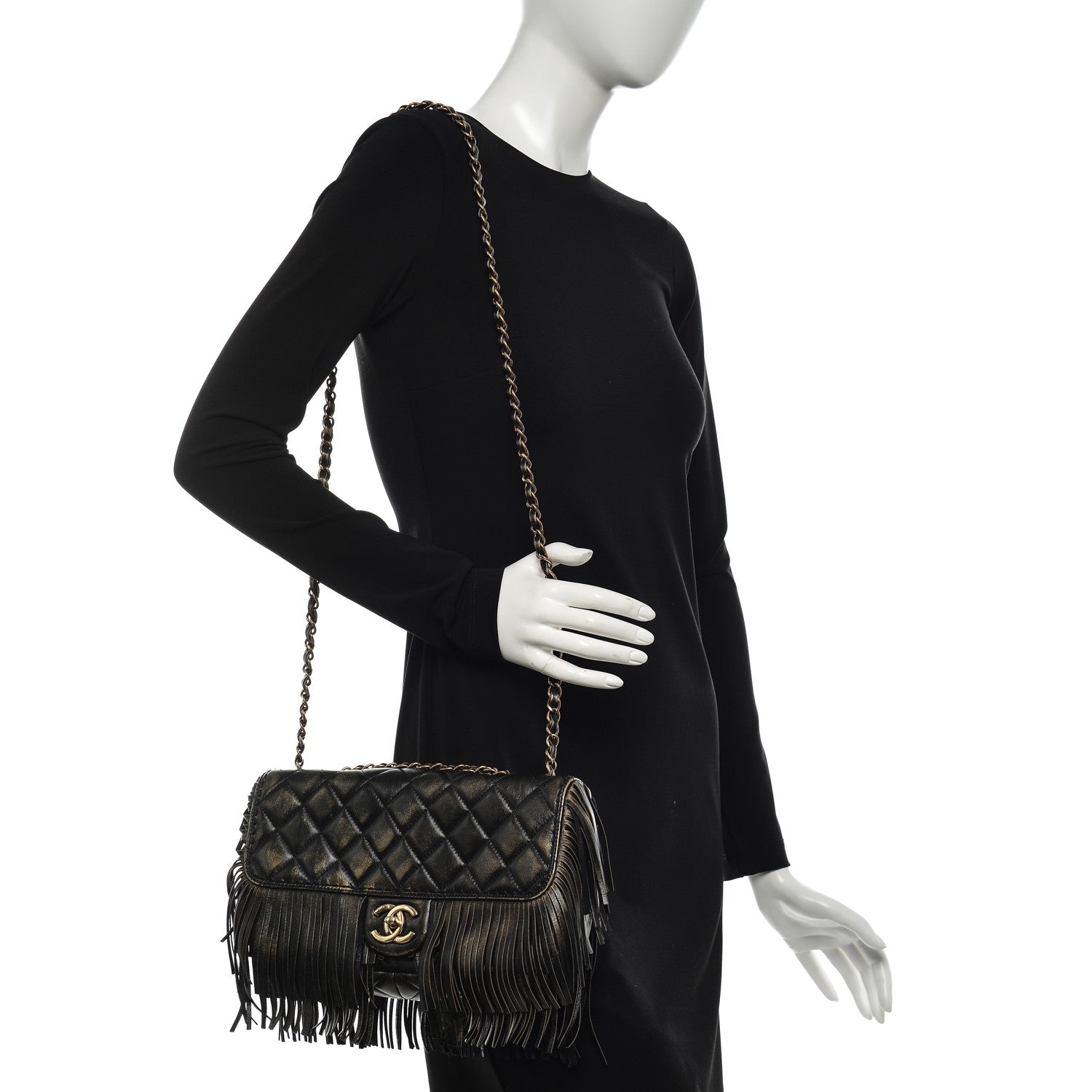 Chanel Metallic Calfskin Quilted Large Into The Fringe Flap Black 2 of 9