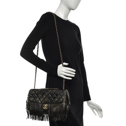 Chanel Metallic Calfskin Quilted Large Into The Fringe Flap Black 2 of 9