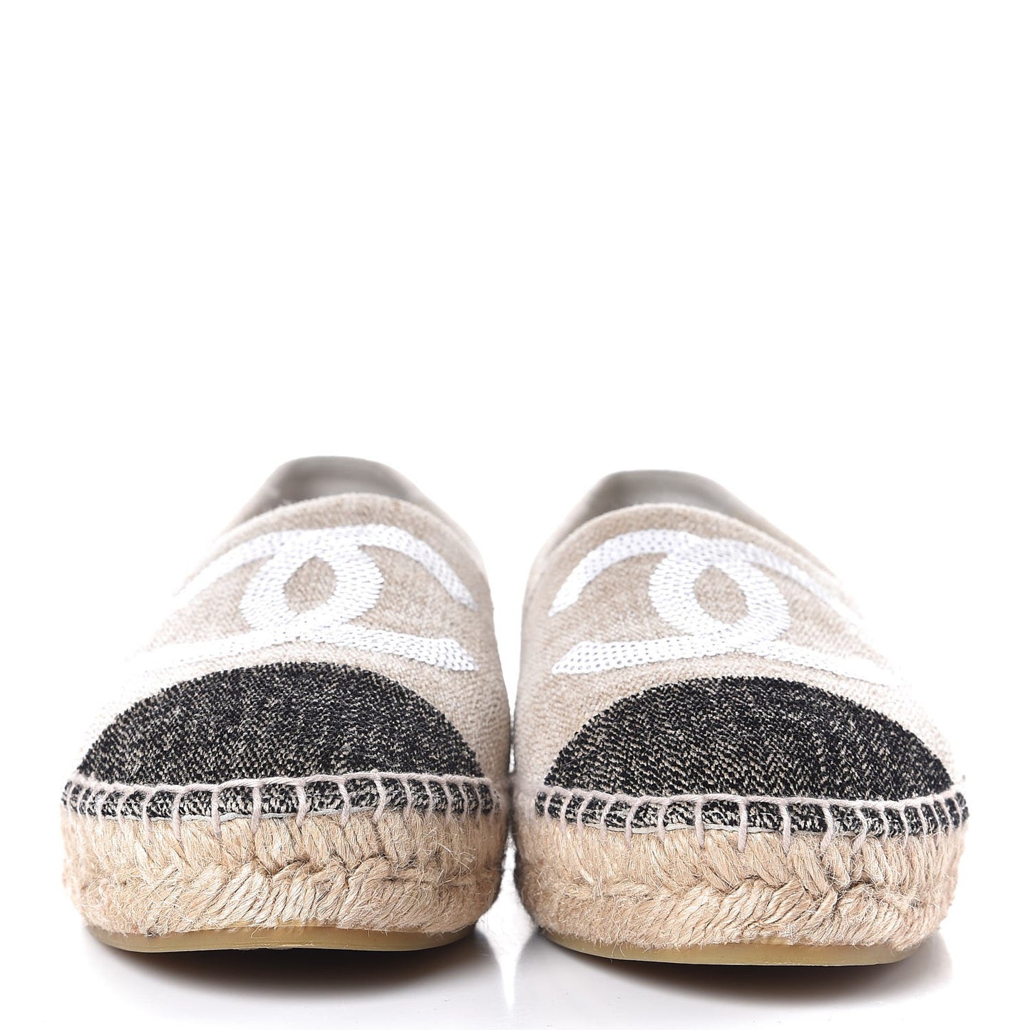 Linen Sequin CC Espadrilles 38 Beige Black