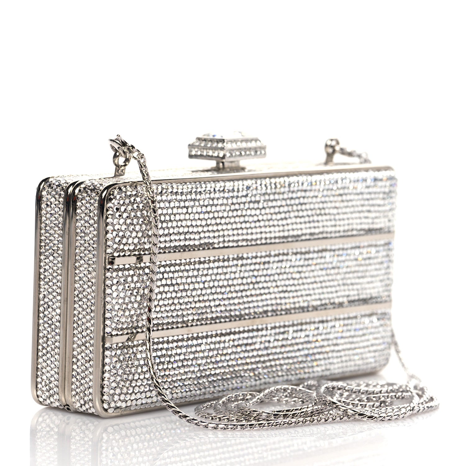 Judith Leiber Swarovski Crystal Minaudiere Clutch Silver 2 of 8