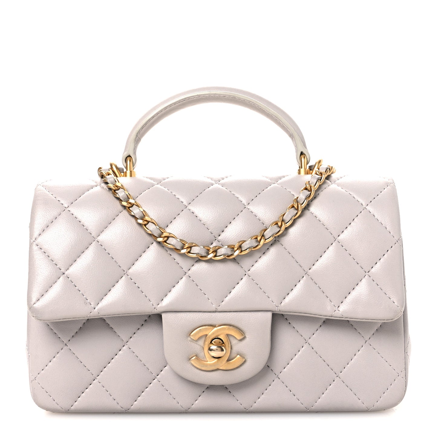Lambskin Quilted Mini Top Handle Rectangular Flap Grey