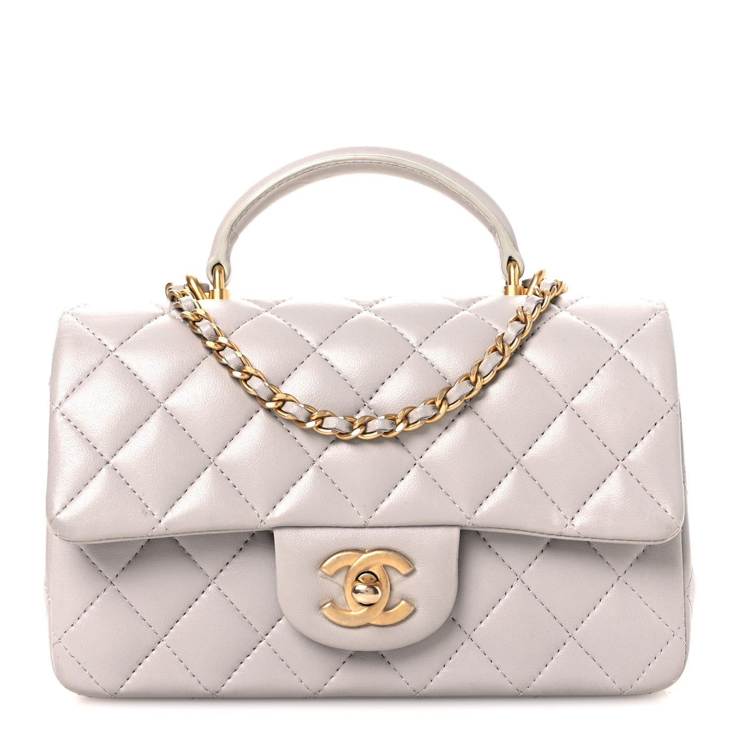 Chanel Lambskin Quilted Mini Top Handle Rectangular Flap Grey 1 of 11
