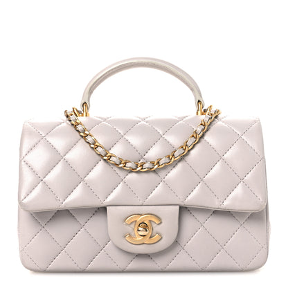 Chanel Lambskin Quilted Mini Top Handle Rectangular Flap Grey 1 of 11