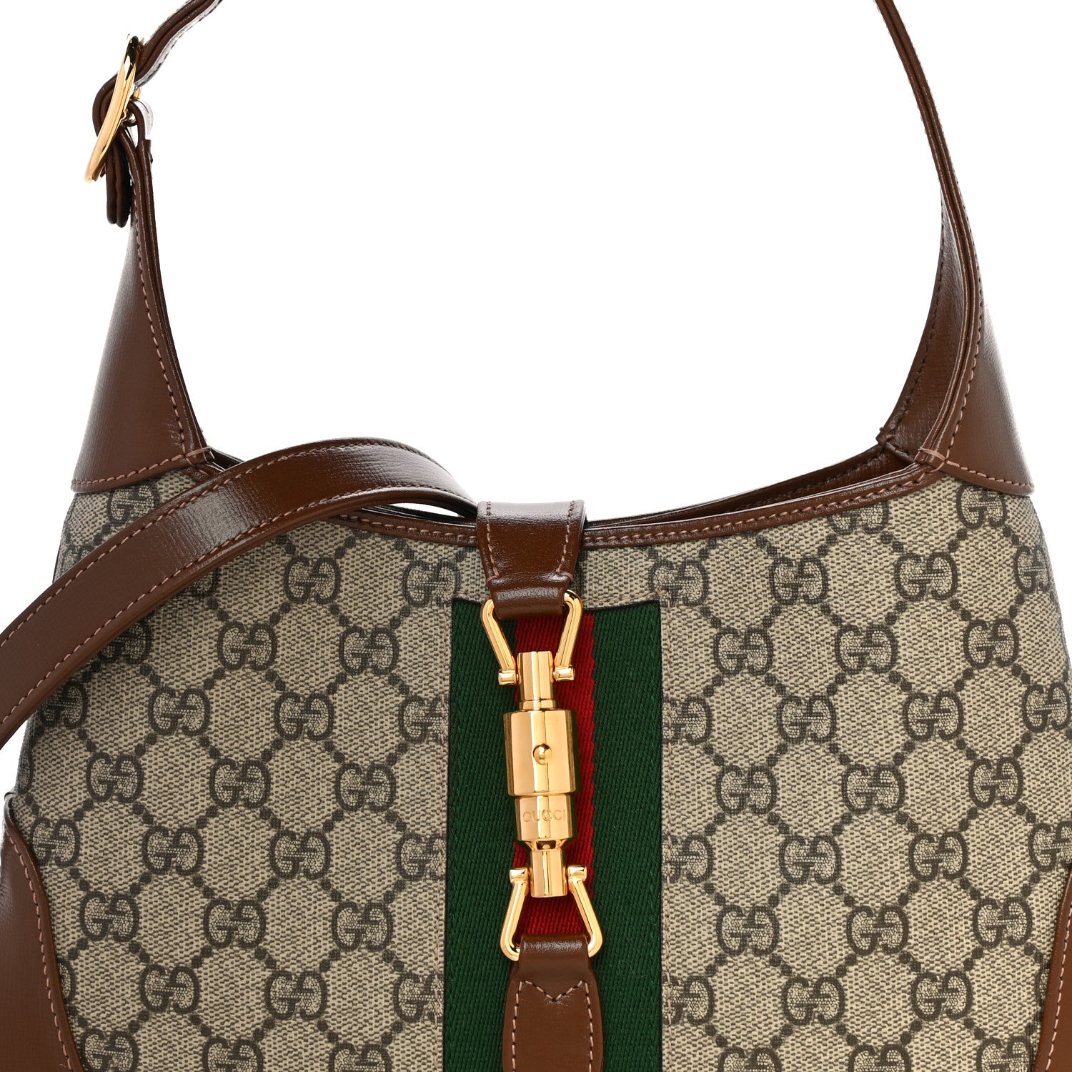 Gucci GG Supreme Monogram Azalea Calfskin Web Small Jackie 1961 Hobo Beige Ebony Brown Sugar 9 of 12