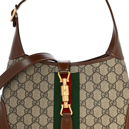 Gucci GG Supreme Monogram Azalea Calfskin Web Small Jackie 1961 Hobo Beige Ebony Brown Sugar 9 of 12