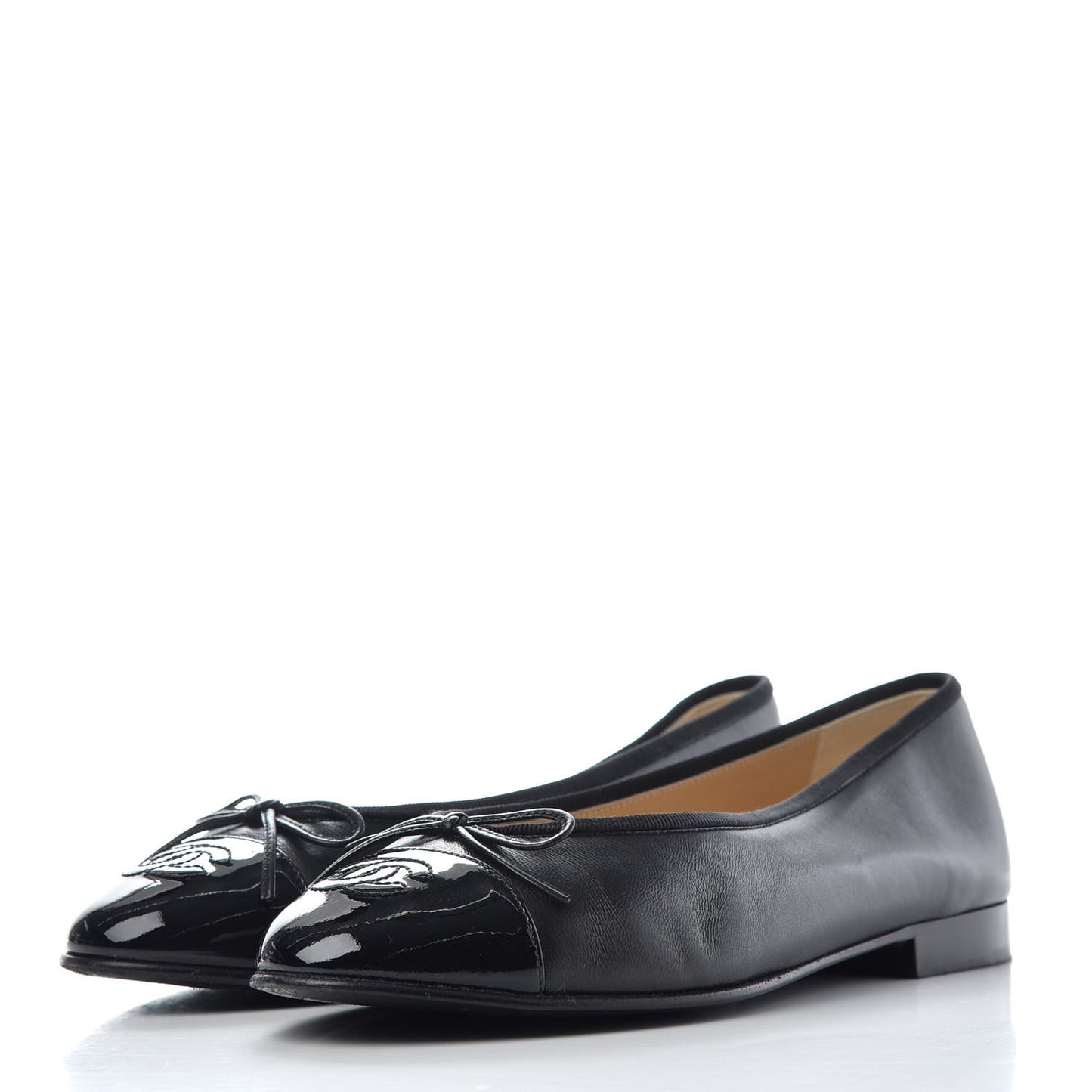 Lambskin Patent Cap Toe Ballerina Flats 37 Black