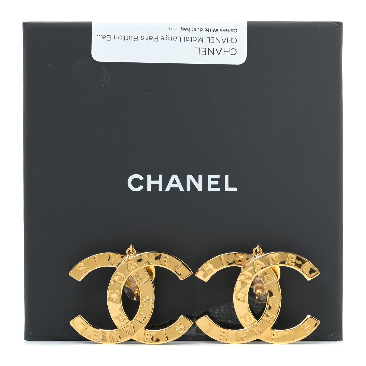 Chanel Metal Large Paris Button Earrings Gold 4 of 7