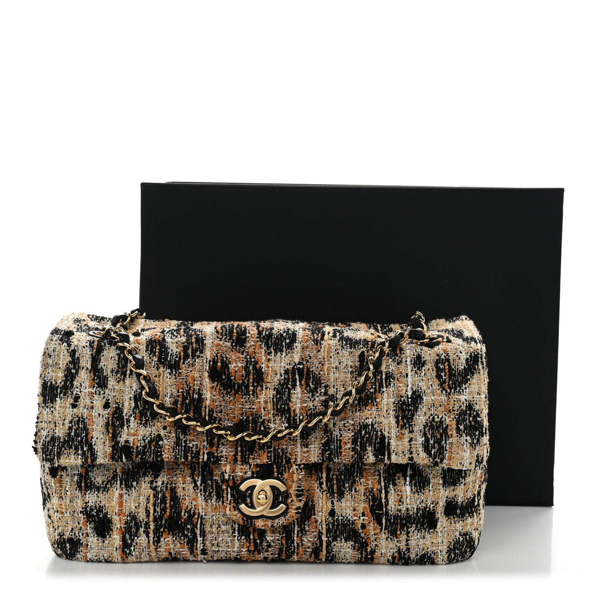 Chanel Tweed Mixed Fibers Leopard Print Small Souplissimo Maxi Flap Brown Black White 11 of 11