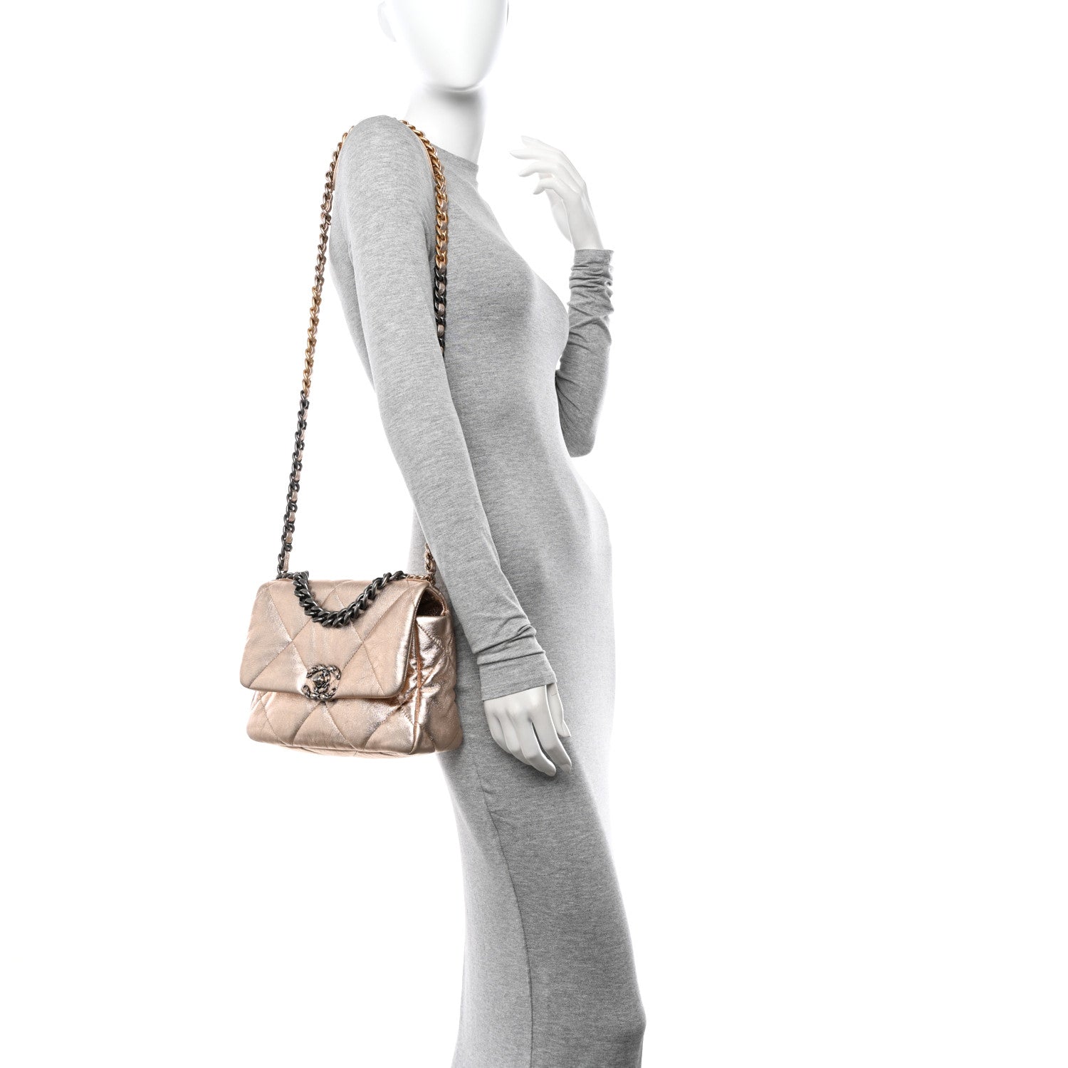 Chanel Metallic Lambskin Quilted Medium 19 Flap Gold 2 of 13