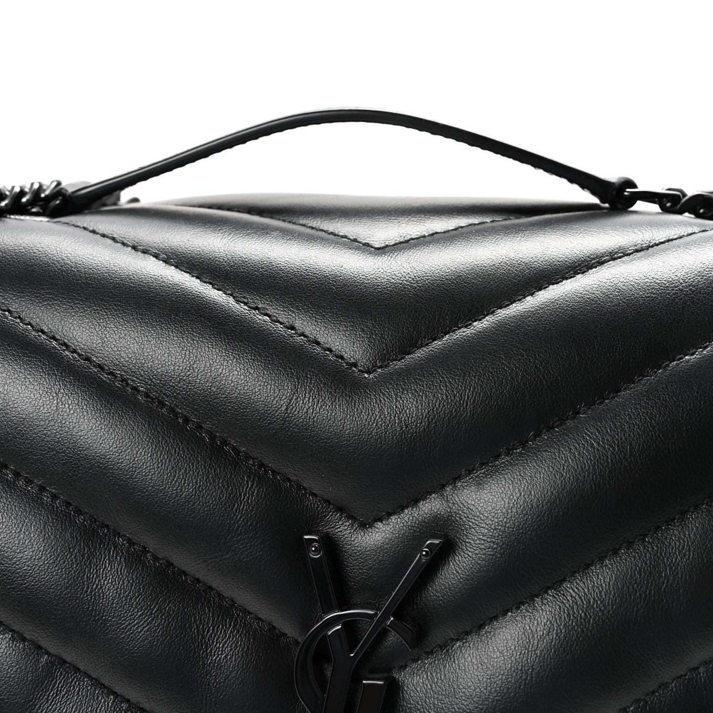 Calfskin Y Quilted Monogram Monochrome Medium Loulou Chain Satchel Black