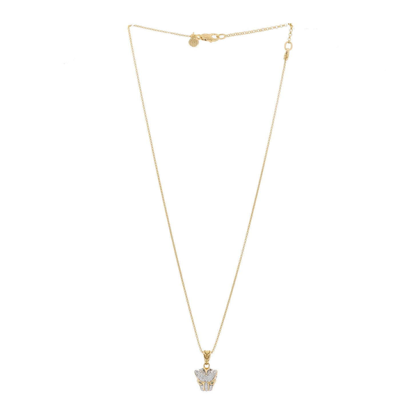 18K Yellow Gold Diamond Blue Topaz Macan Pendant Necklace