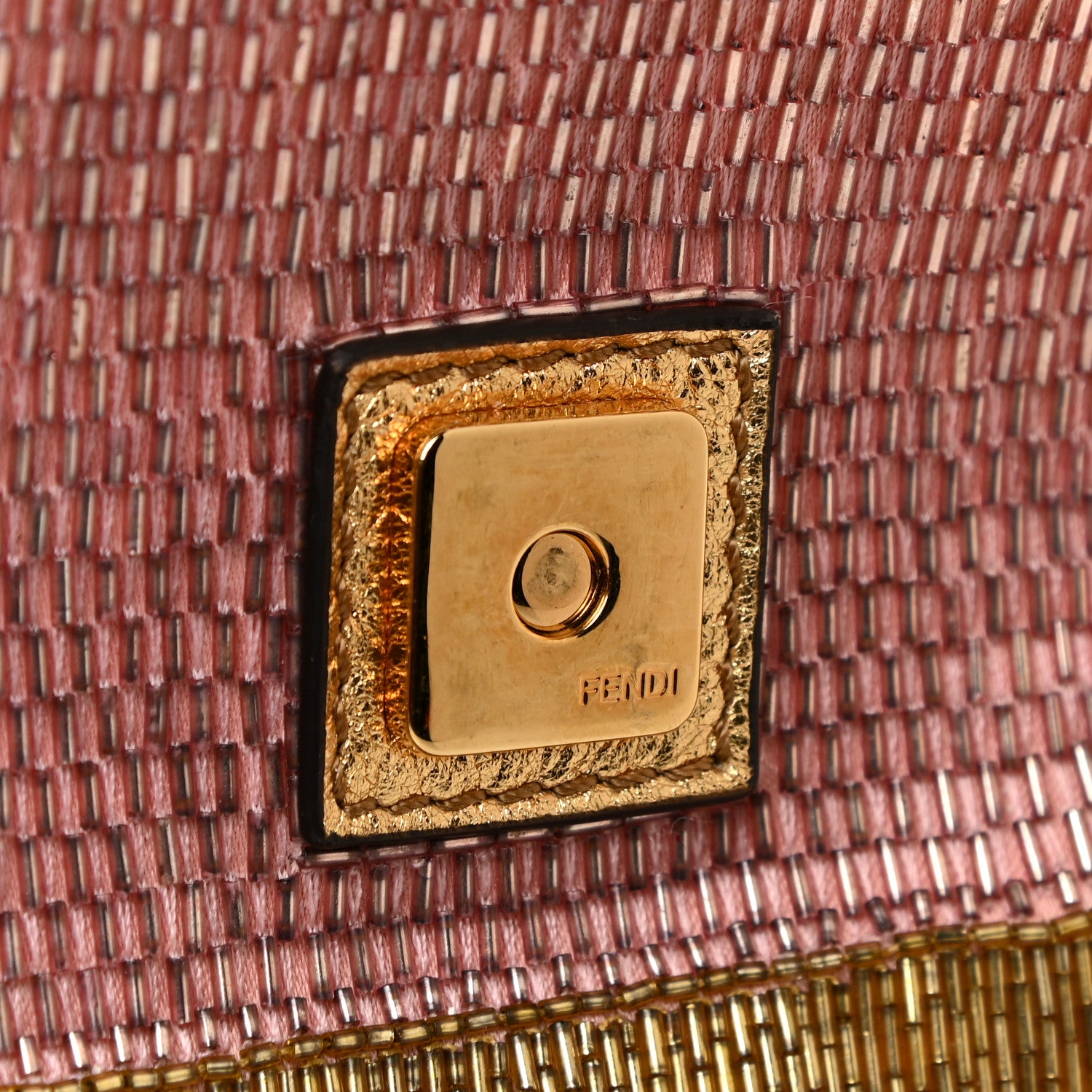 Fendi Vitello Catalan Mirror Bead Embroidered Baguette Rosa Pesca Gold 11 of 17