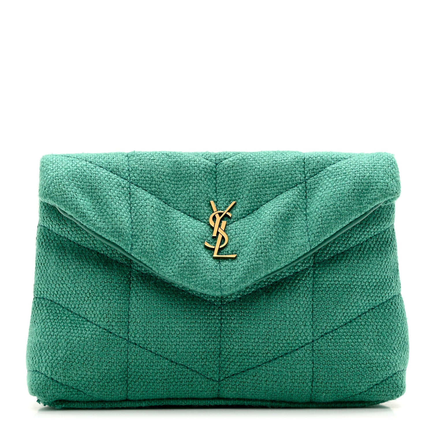 Saint Laurent Canvas Quilted Loulou Puffer Monogram Pouch Clutch Green 1 of 9