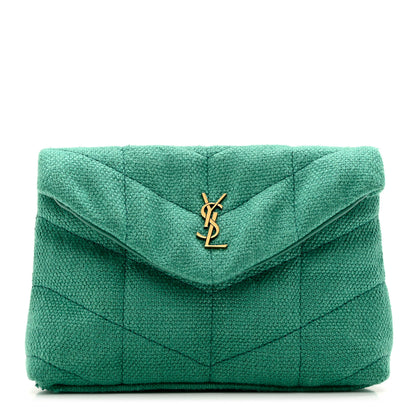 Saint Laurent Canvas Quilted Loulou Puffer Monogram Pouch Clutch Green 1 of 9