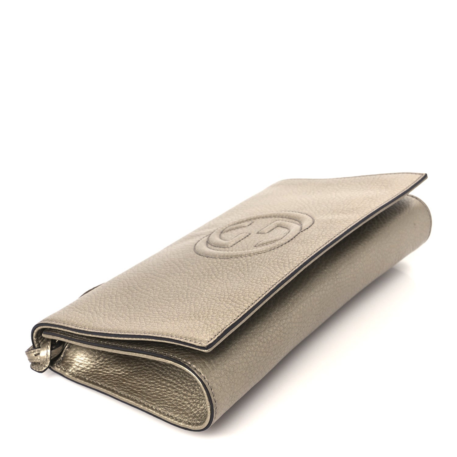 Gucci Metallic Pebbled Calfskin Medium Soho Clutch Golden Beige 4 of 9