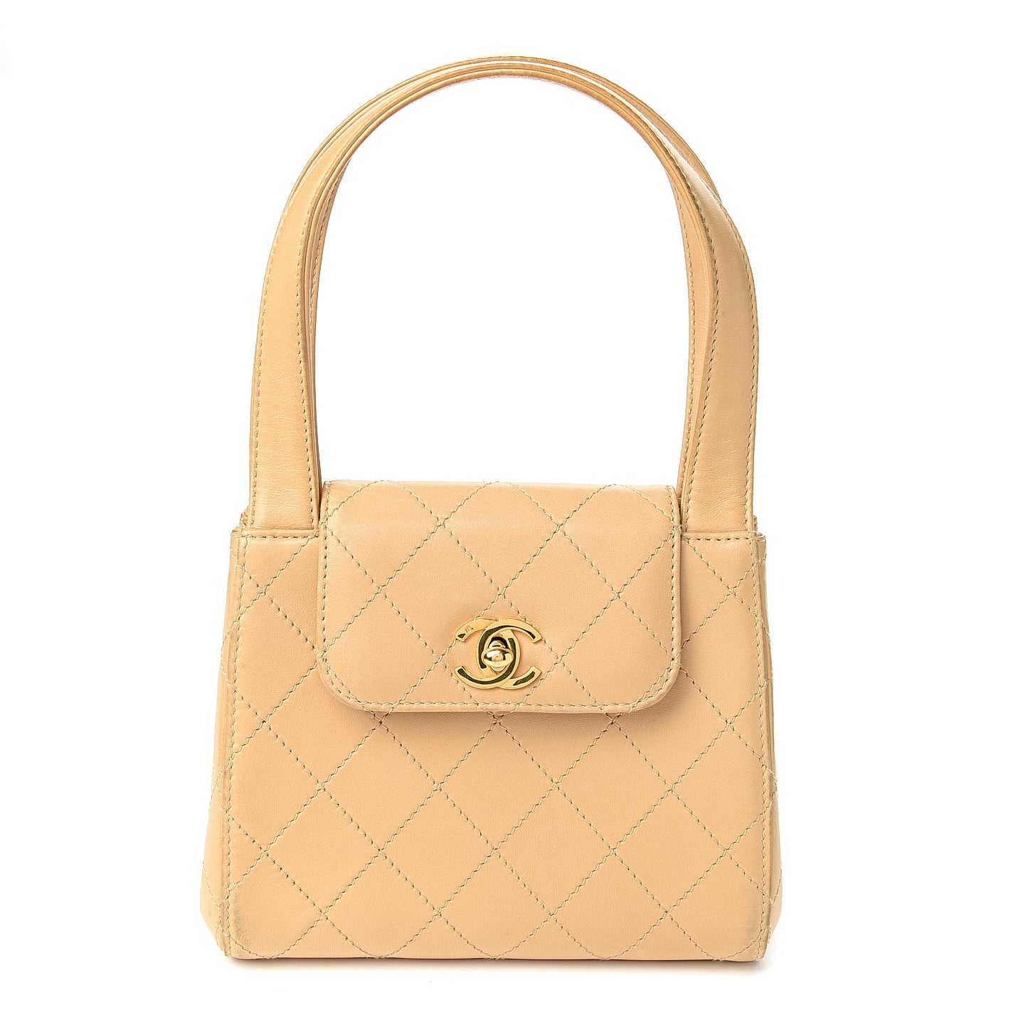 Lambskin Stitched Top Handle Flap Bag Beige