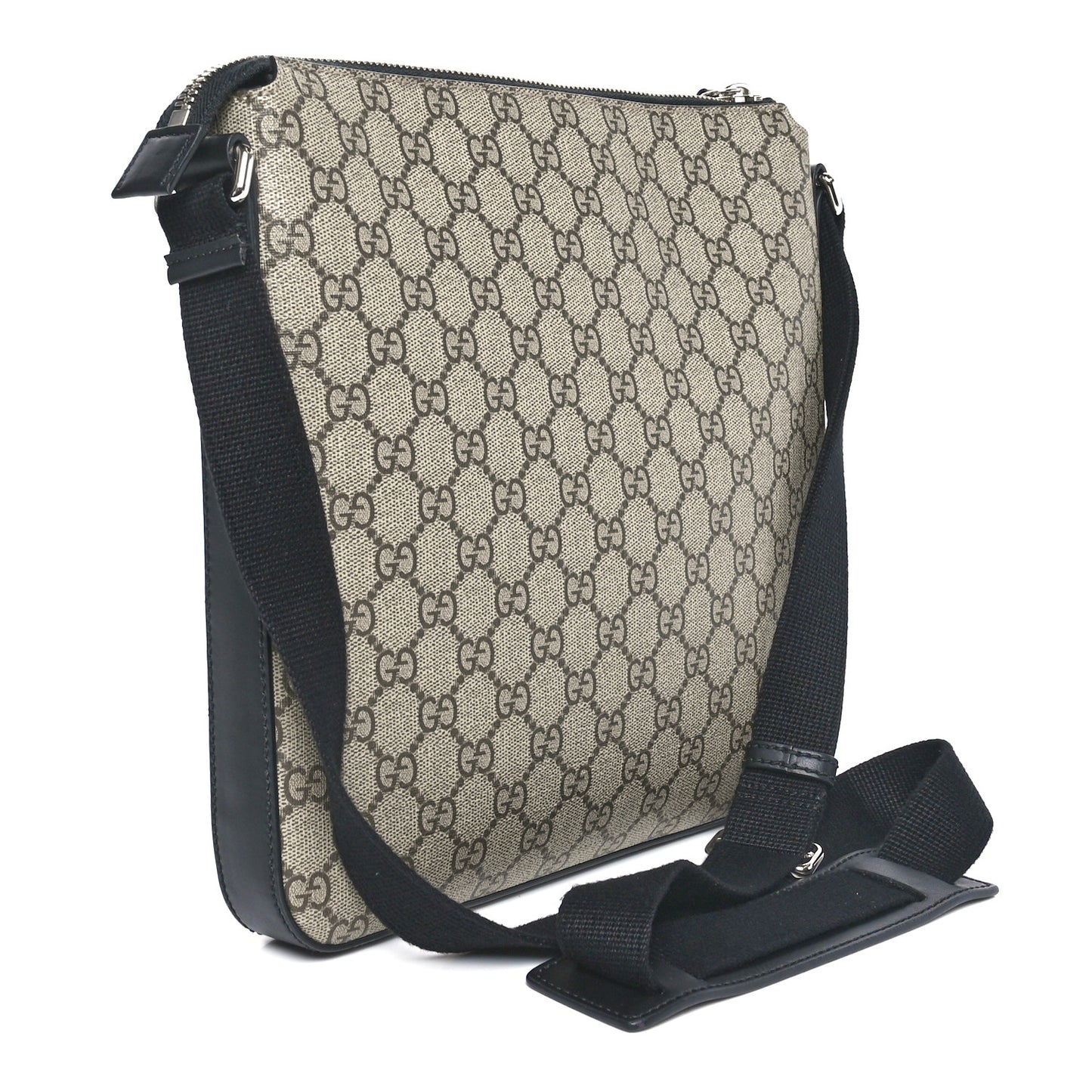 GG Supreme Monogram Web Medium Flat Messenger Beige Black New Acero