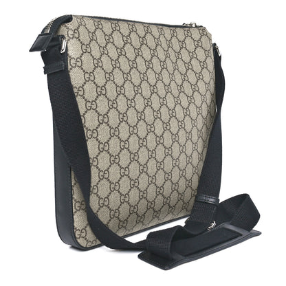Gucci GG Supreme Monogram Web Medium Flat Messenger Beige Black New Acero 2 of 9