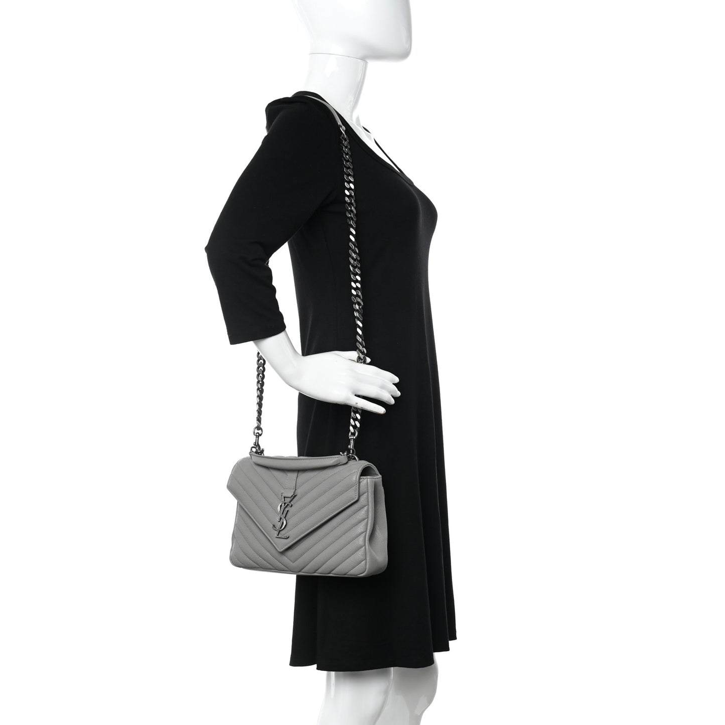 Sheepskin Matelasse Chevron Monogram Medium College Bag New Stone