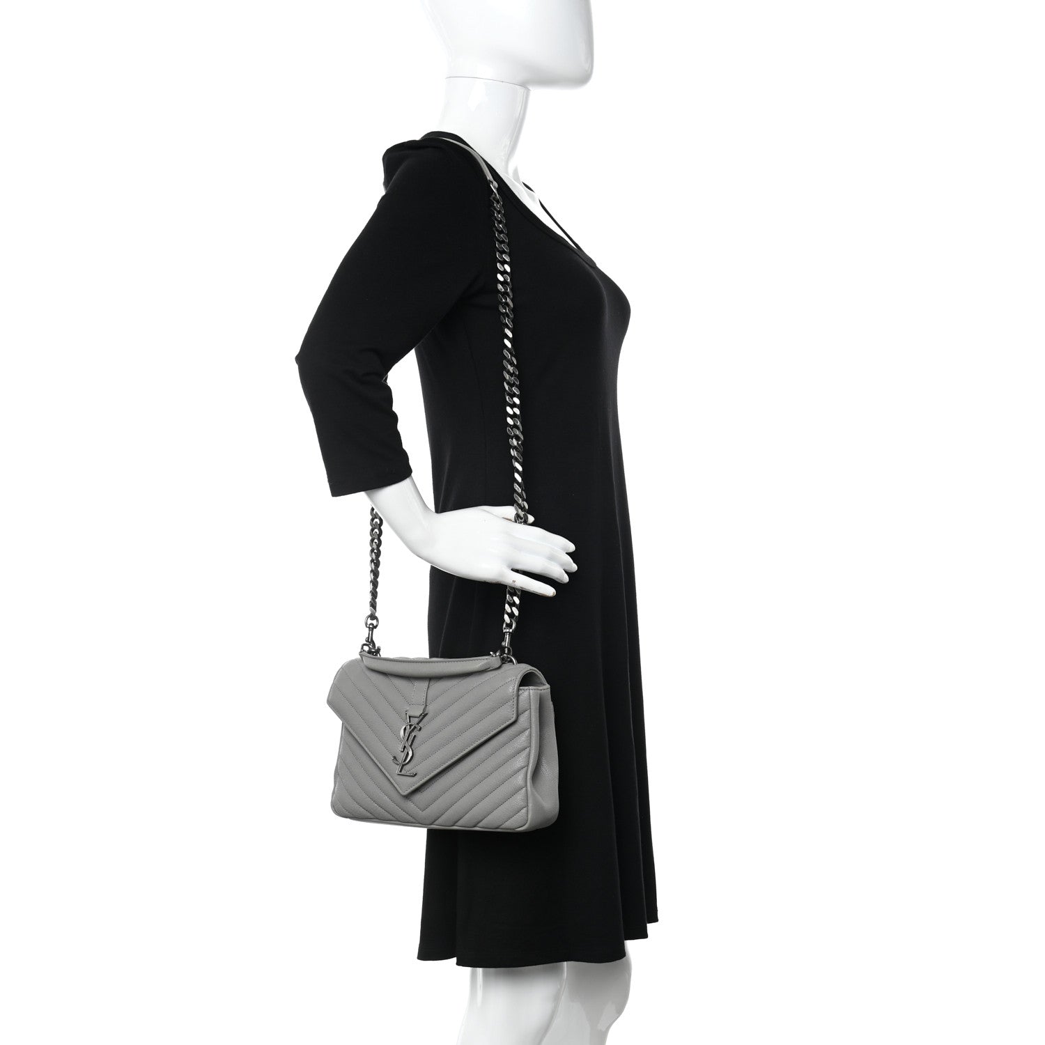 Saint Laurent Sheepskin Matelasse Chevron Monogram Medium College Bag New Stone 2 of 10