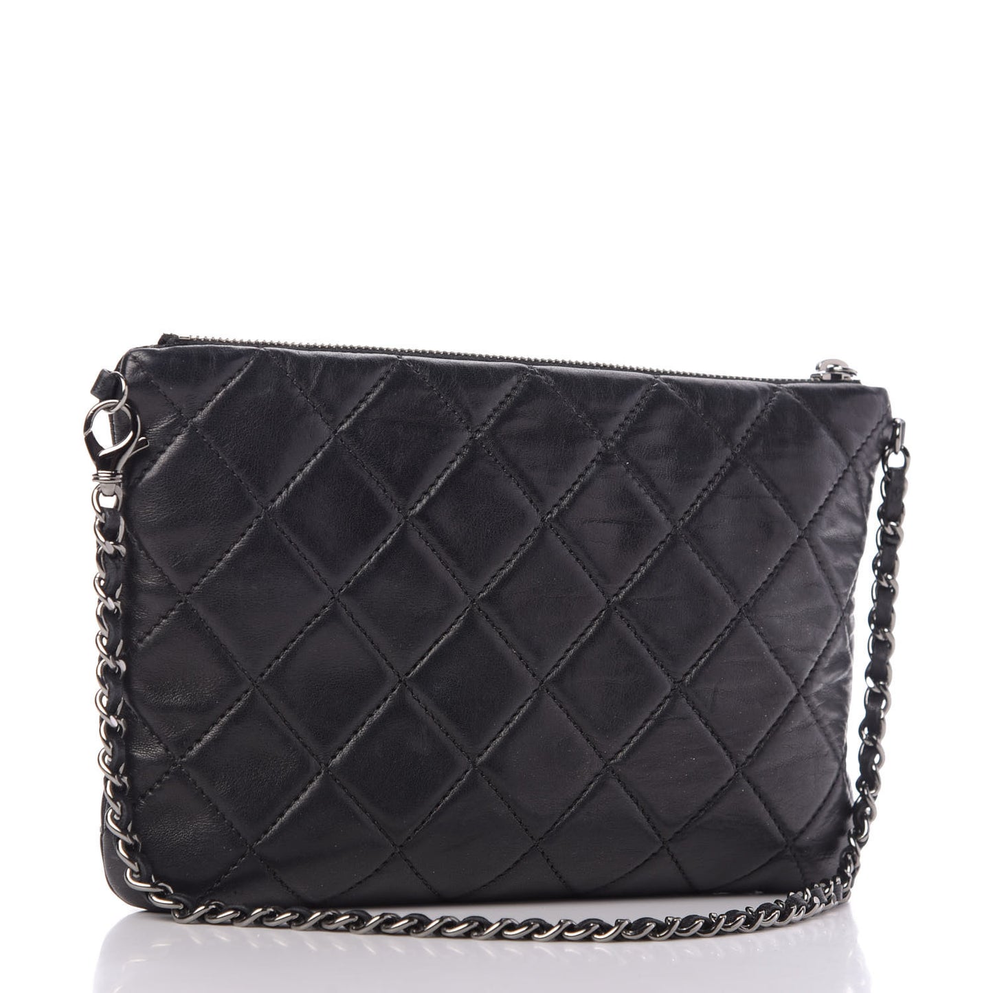 Lambskin Quilted Mineral Nights Flap Wristlet Black
