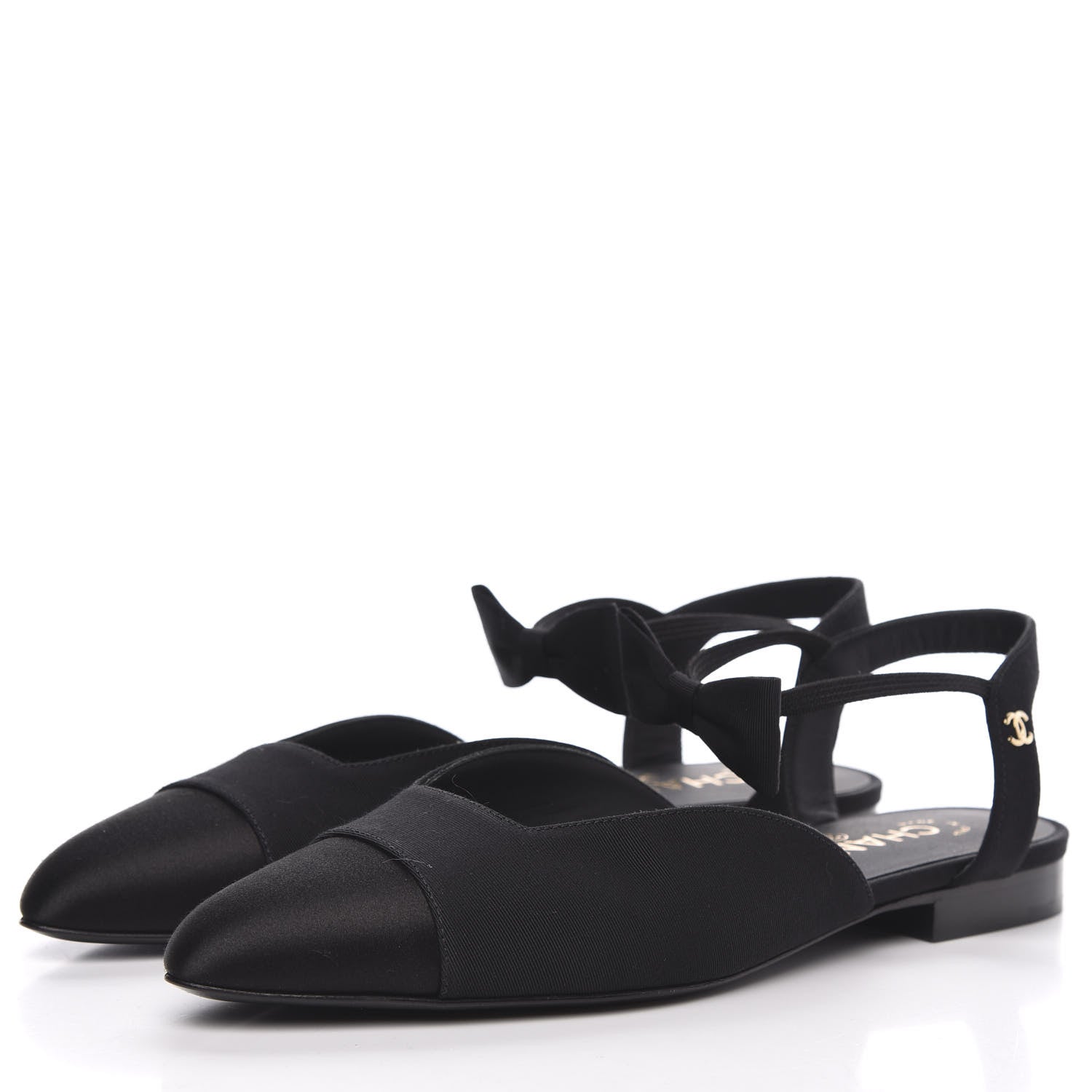 Chanel Grosgrain Satin Cap Toe CC Flats 38 Black 3 of 7