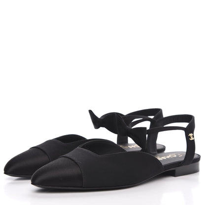 Chanel Grosgrain Satin Cap Toe CC Flats 38 Black 3 of 7