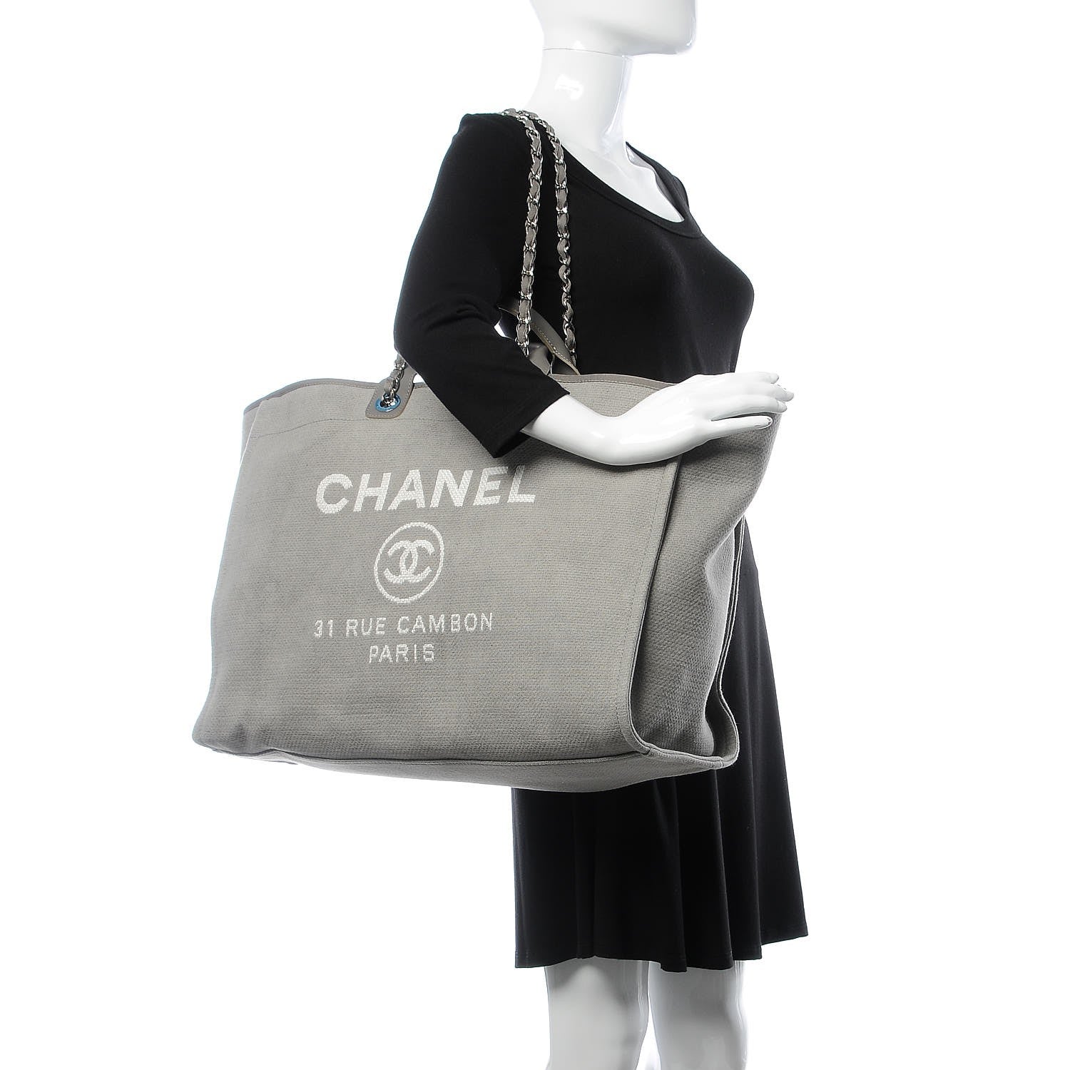 Chanel Canvas Extra Large Deauville Tote Grey 2 of 7