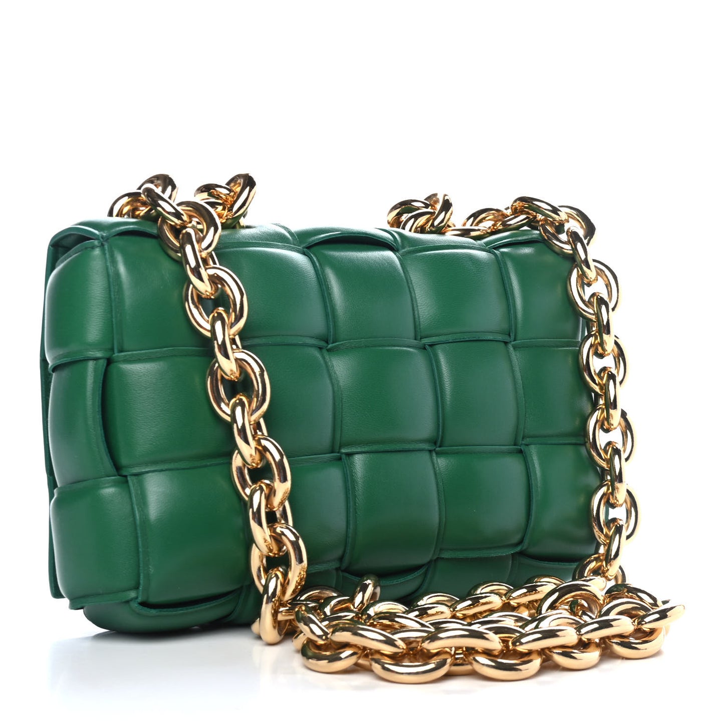 Lambskin Maxi Intreccio Padded Chain Cassette Crossbody Bag Racing Green