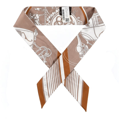 Hermes Silk Ex-Libris Twilly Beige White Caramel 1 of 4