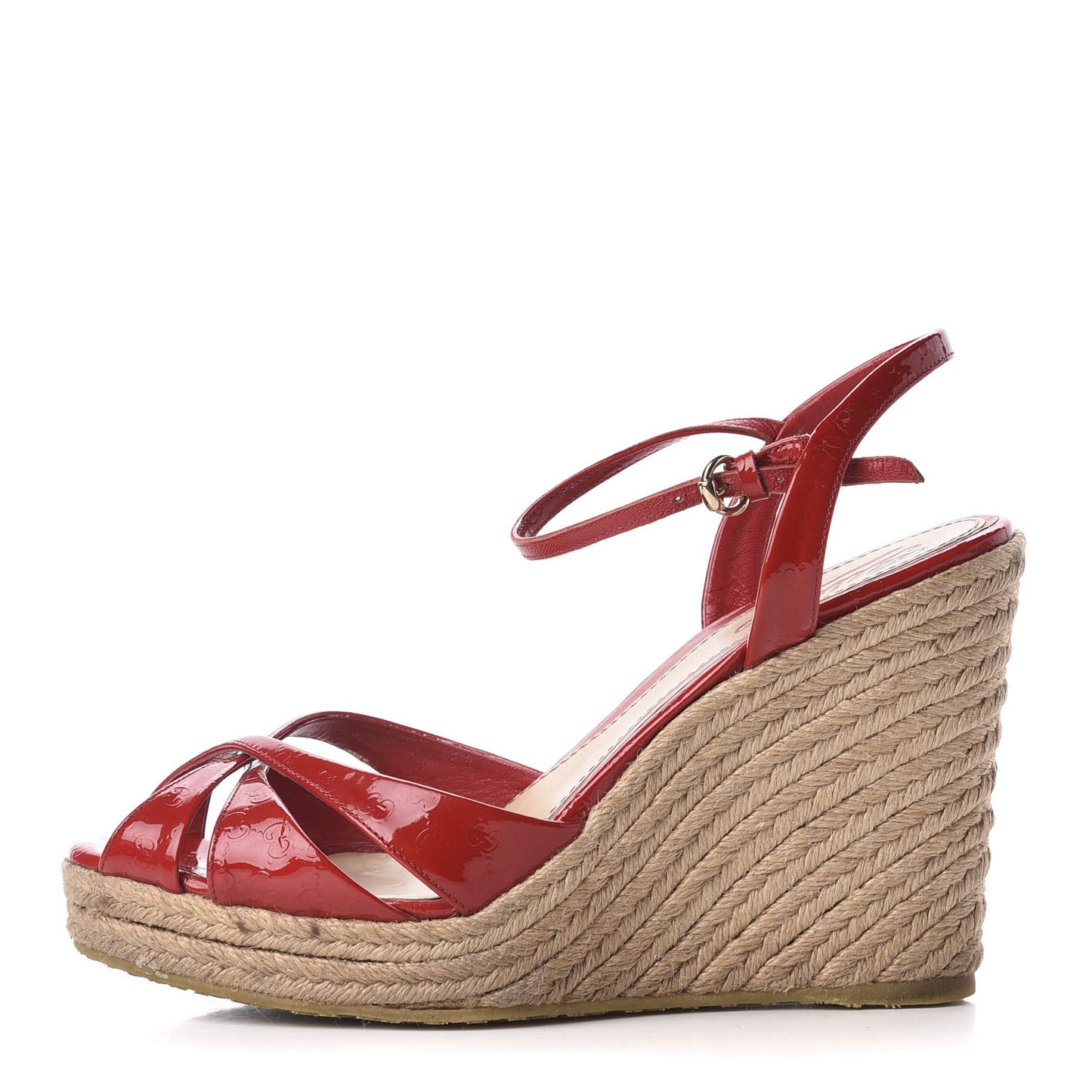 Patent Microguccissima Penelope Espadrille Wedge Sandals 38.5 Red