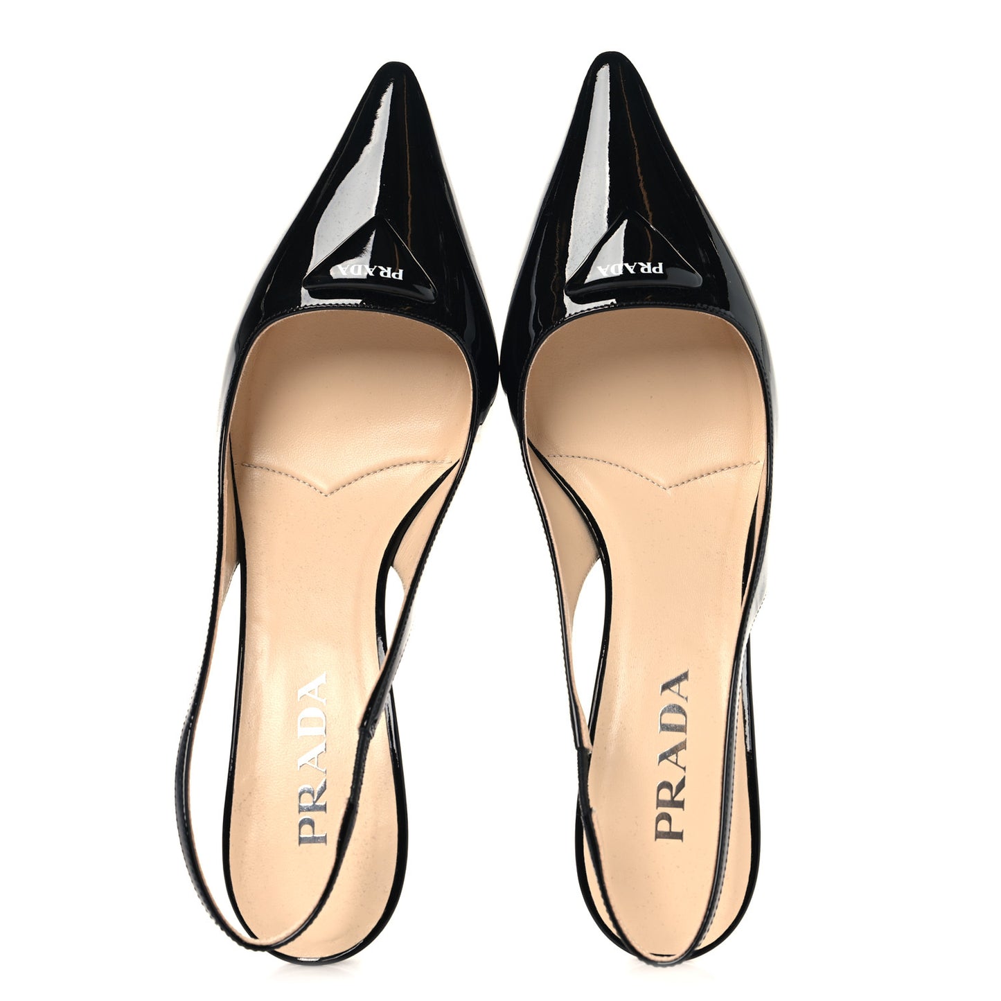 Patent Triangle Logo Pointed Toe 75mm Slingback Pumps 41 Black