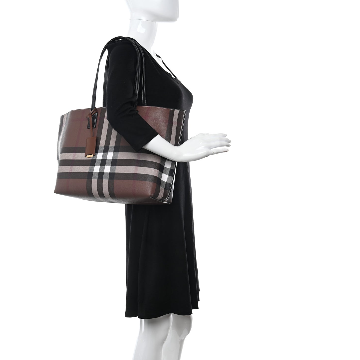E-Canvas Check Medium Tote Dark Birch Brown