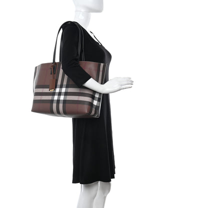 Burberry E-Canvas Check Medium Tote Dark Birch Brown 2 of 12
