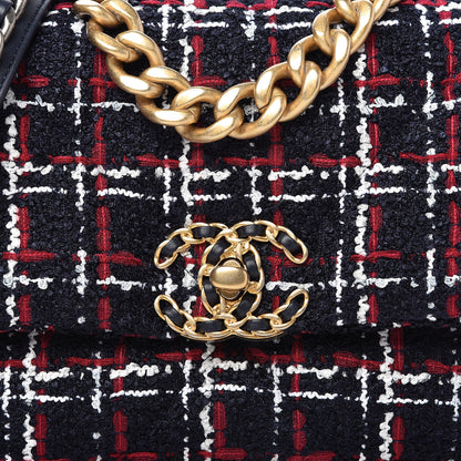 Chanel Tweed Quilted Medium Chanel 19 Flap Navy Blue White Red 10 of 11