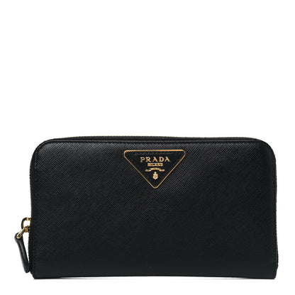 Prada Saffiano Triangle Zip Around Wallet Black 1 of 4