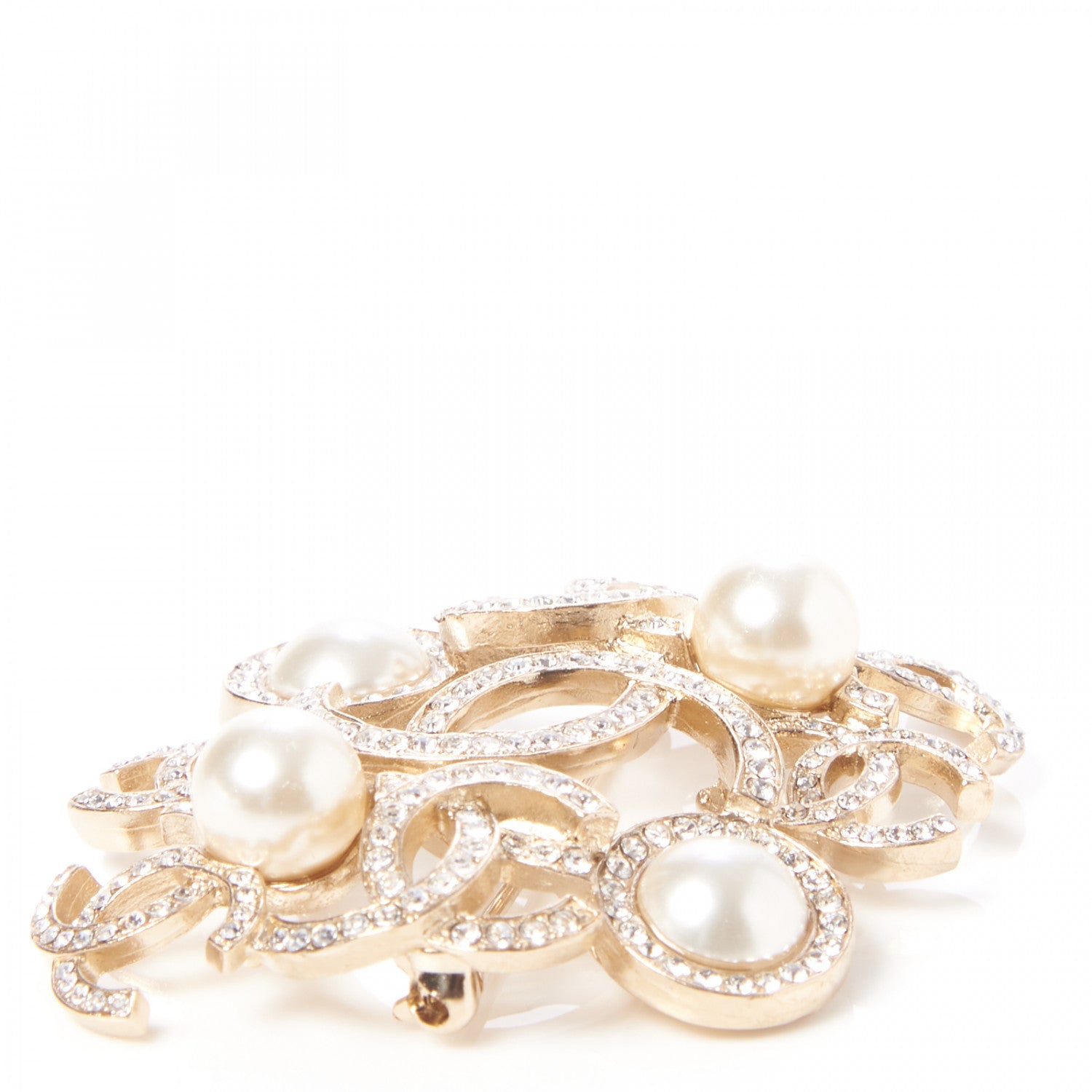 Chanel Pearl Crystal CC Brooch Light Gold 3 of 5